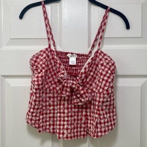 kirious picnic red gingham floral top crop bow tie urban summer brandy M cami
